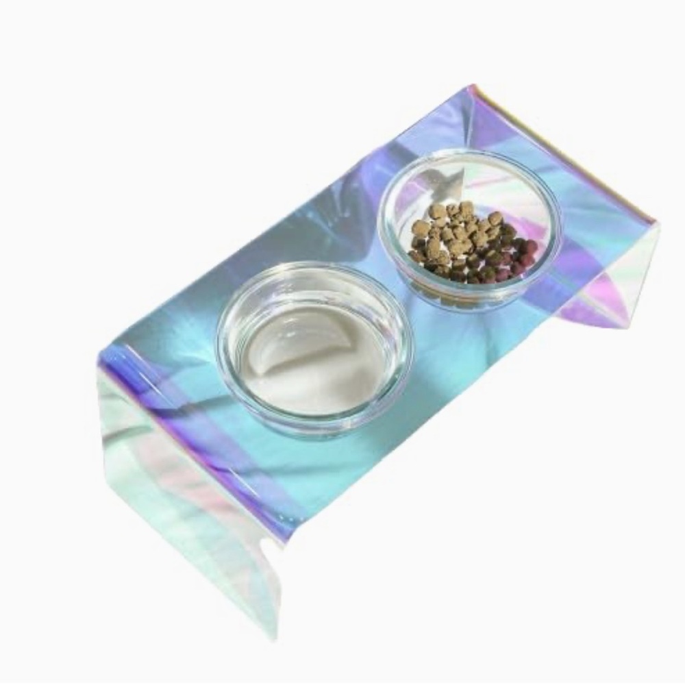 KAMANG HOLOGRAPHIC PET GLASS BOWL FEEDER FOR CATS & DOGS